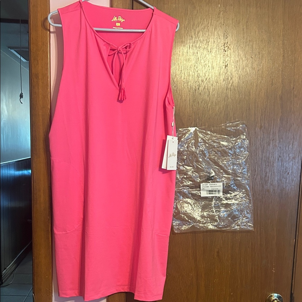 Lilly Pulitzer Vibrant Pink Johana sleevless coverup Tie-Neck Dress